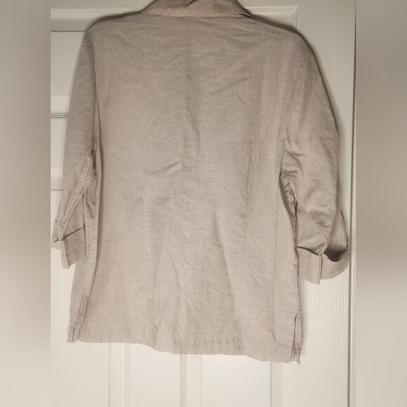 Preston&York 14 Beige 100% LINEN Pockets 3/4 Sleeve Buttons Up Women’s Shirt - Picture 9 of 9